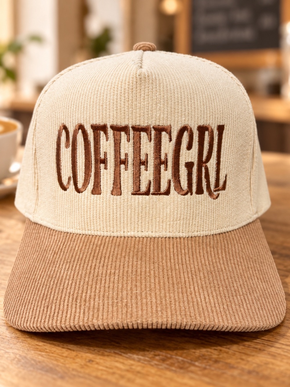 COFFEE GIRL TAN TRUCKER HAT